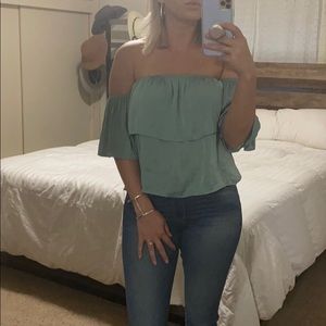 Silky off the shoulder ruffle shirt